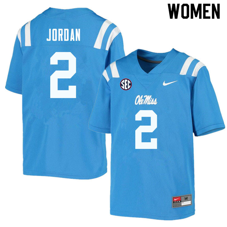Jalen Jordan Ole Miss Rebels NCAA Women's Powder Blue #2 Stitched Limited College Football Jersey NAH7258SY